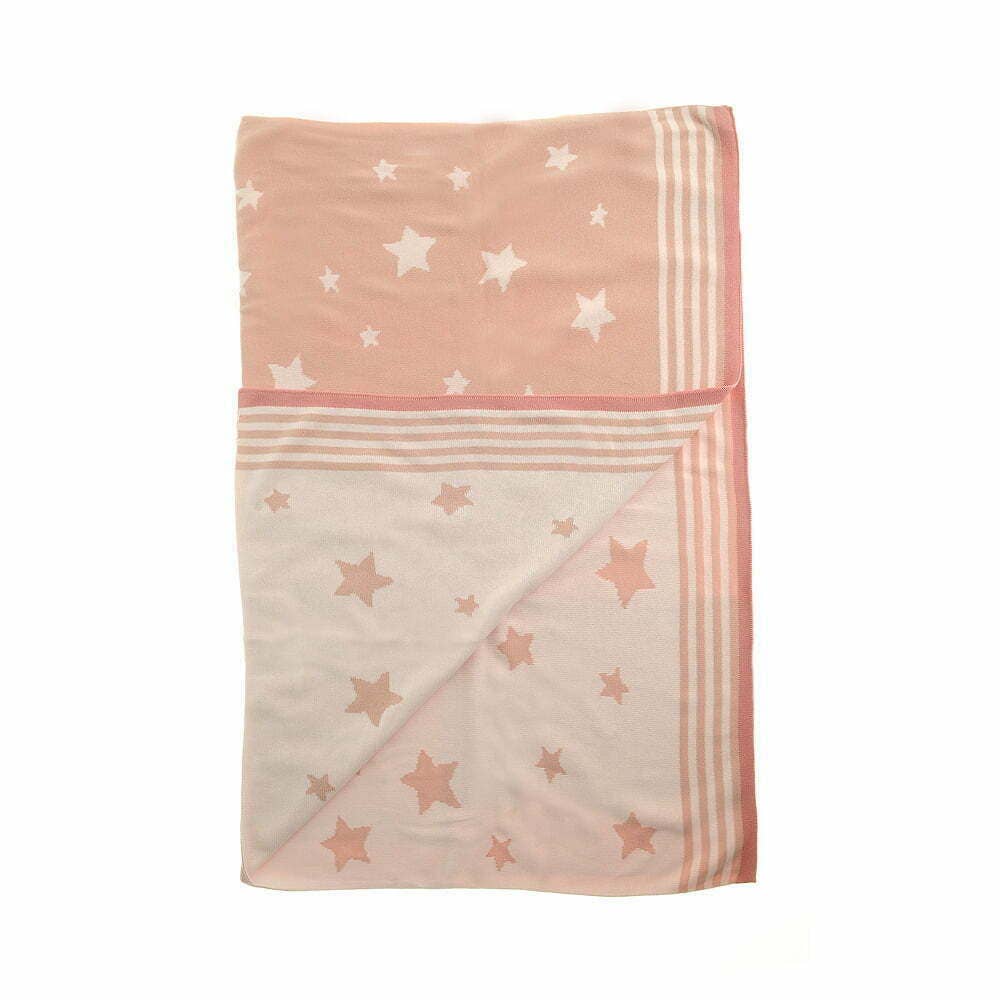 Pink stars reversible knitted baby blanket