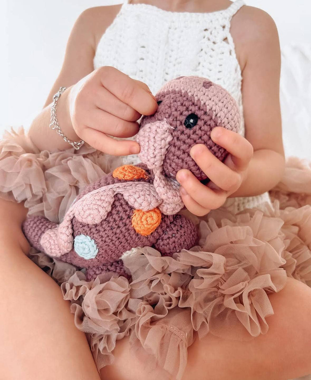 Crochet Baby Toy Dinosaur rattle - purple