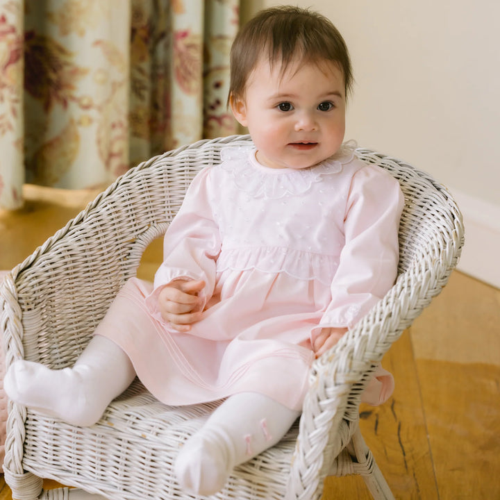 Kara Pink Pretty Lace Detail Dress with Bow Tights