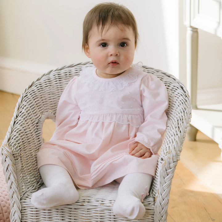 Kara Pink Pretty Lace Detail Dress with Bow Tights