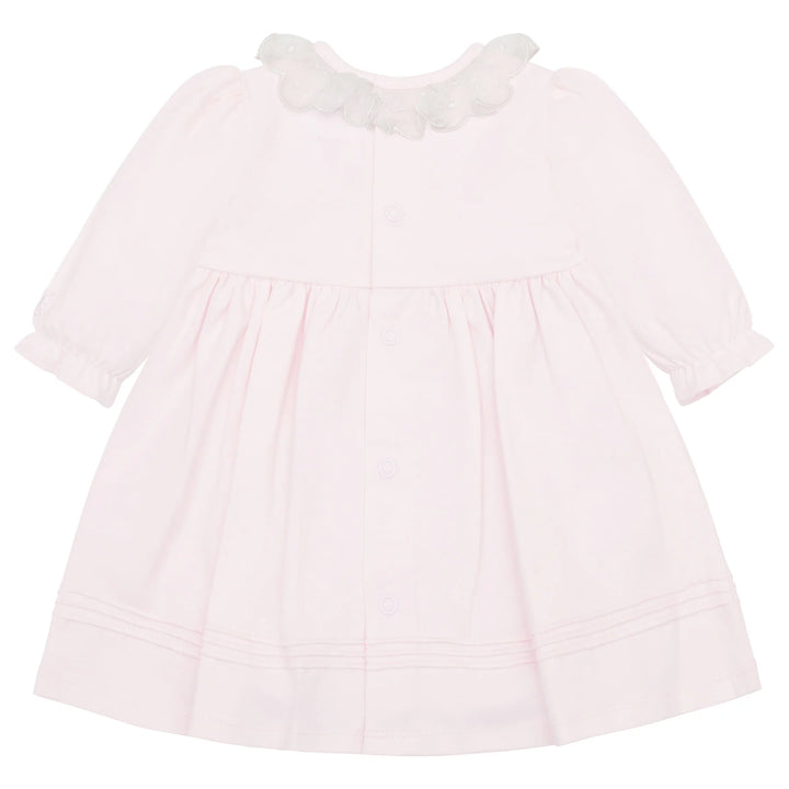 Kara Pink Pretty Lace Detail Dress with Bow Tights