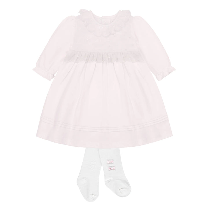 Kara Pink Pretty Lace Detail Dress with Bow Tights