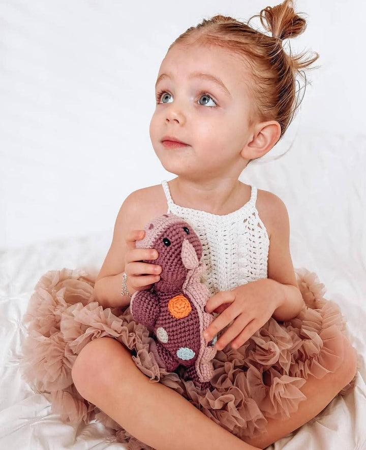 Crochet Baby Toy Dinosaur rattle - purple