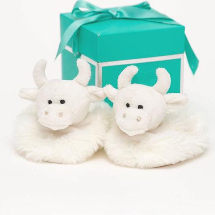 Highland Cow Cream Slippers 0-6m