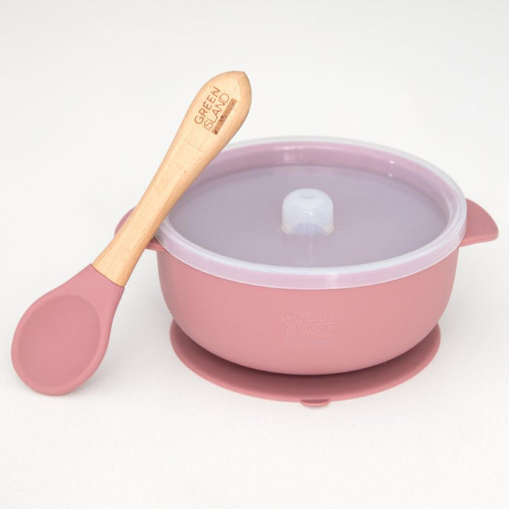 Green Island Silicone Baby Bowl With Lid + Spoon Mulberry