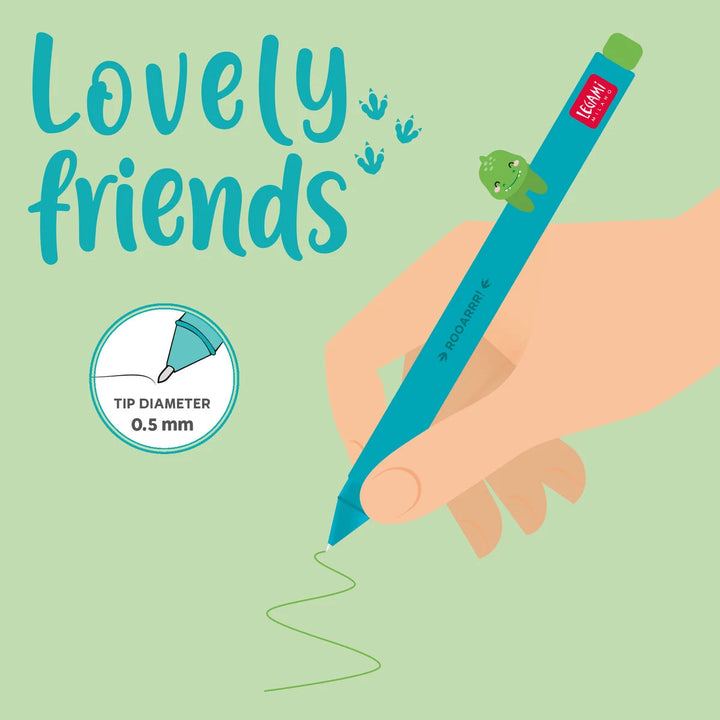 Legami Gel Pen With Animal Decoration - Lovely Friends - Dino