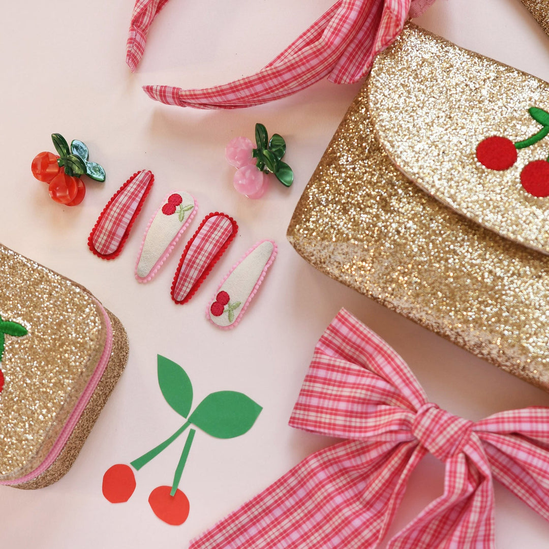 Rockahula Cherry Dreams Fabric Hair Clip Set close up