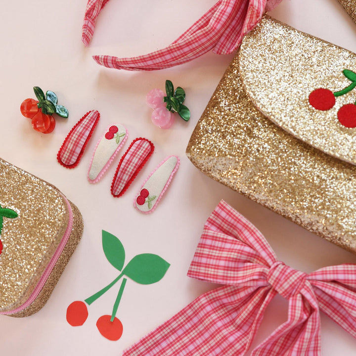 Rockahula Cherry Dreams Fabric Hair Clip Set close up