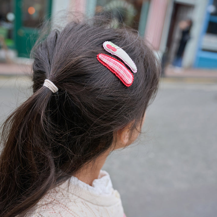 Rockahula Cherry Dreams Fabric Hair Clip Set styled