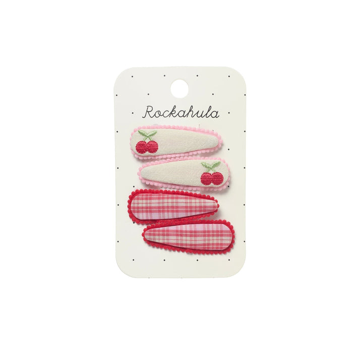 Rockahula Cherry Dreams Fabric Hair Clip Set - cherry and pink plaid clips