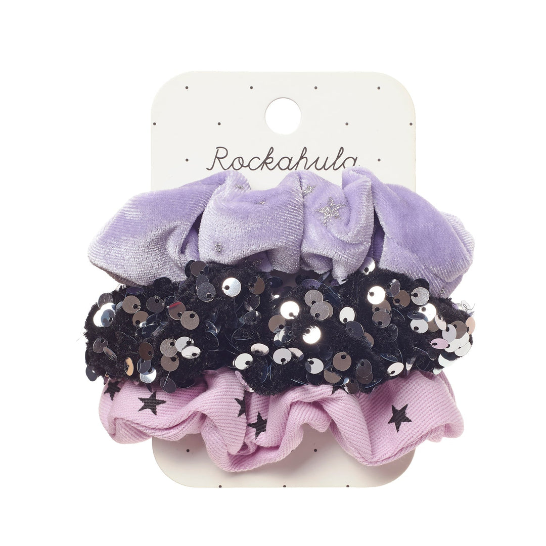 Rockahula Spellbound 3 Pack Scrunchies - purple velvet, black sequin and lilac star