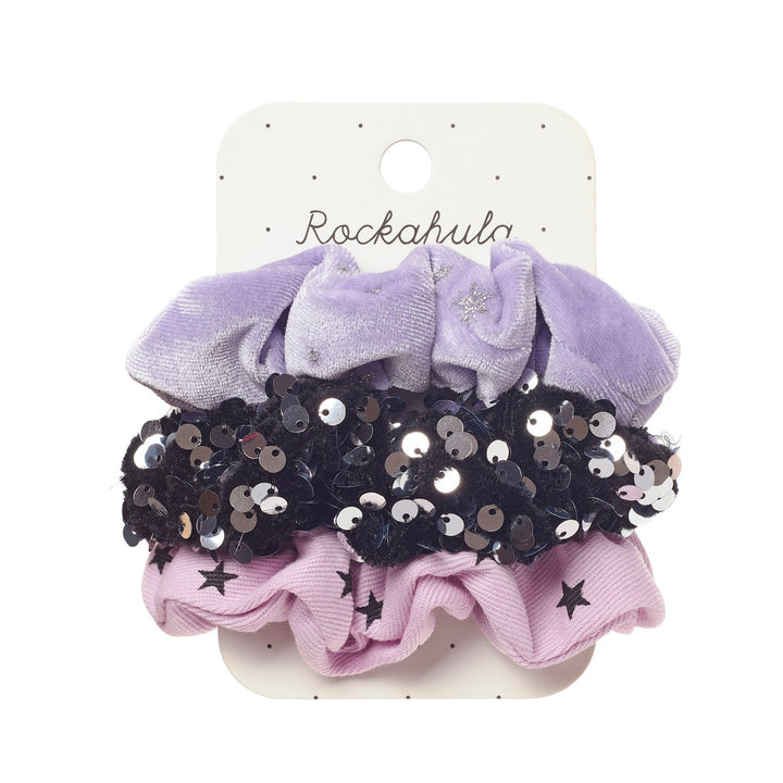 Rockahula Spellbound 3 Pack Scrunchies - purple velvet, black sequin and lilac star