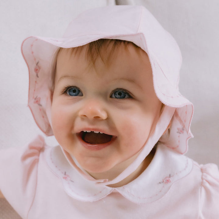 Jade Pink Floral Scallop Hat With Chin Strap