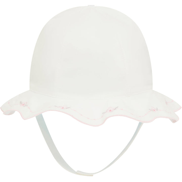 Jade White Floral Scallop Hat With Chin Strap