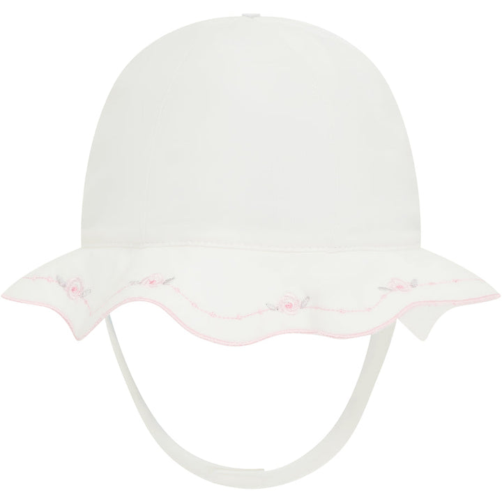 Jade White Floral Scallop Hat With Chin Strap
