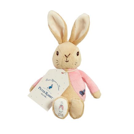Baby holding Peter Rabbit bean rattle toy