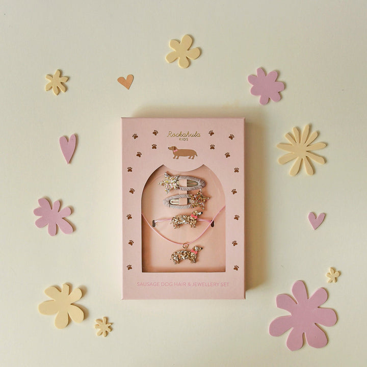 RH Sausage Dog Hair and Jewellery Set