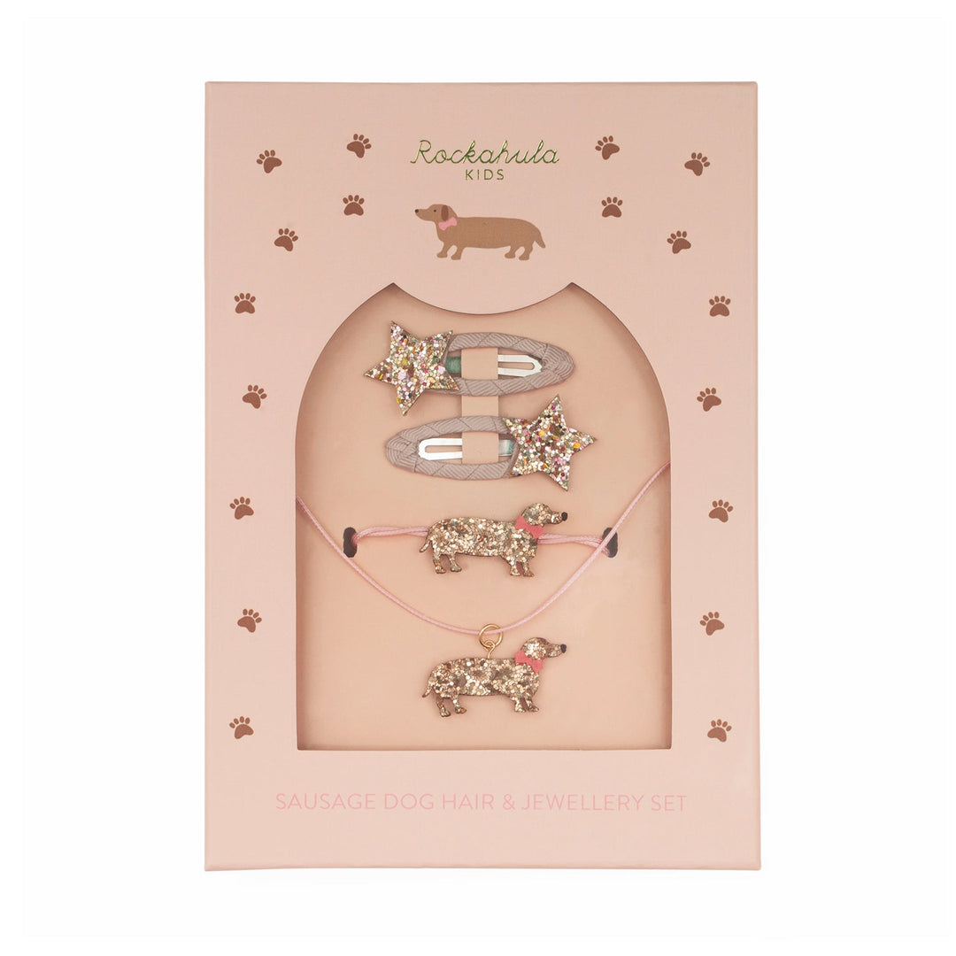 RH Sausage Dog Hair and Jewellery Set