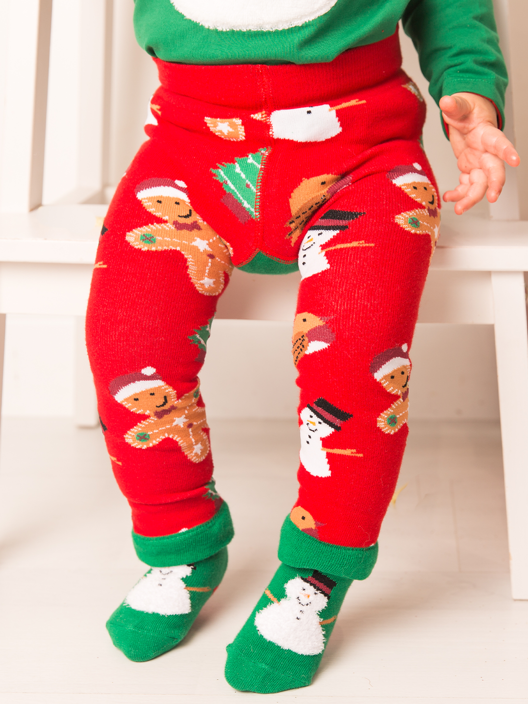 Blade and Rose Snowman Socks, green and white festive baby and kids socks