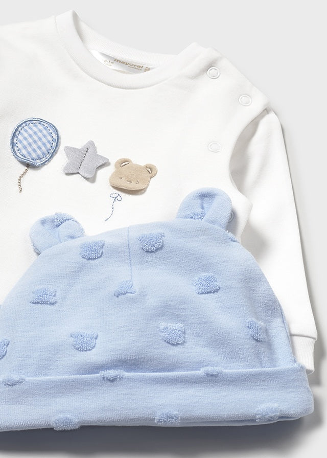 Mayoral Newborn Top, Leg Warmer and Hat Set - Sky Blue 1557