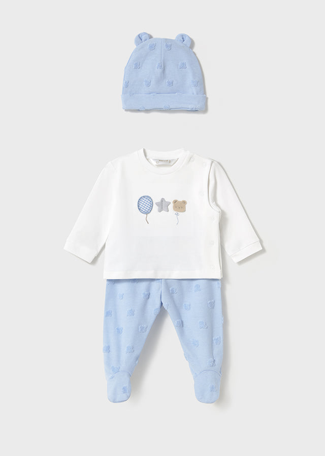 Mayoral Newborn Top, Leg Warmer and Hat Set - Sky Blue 1557