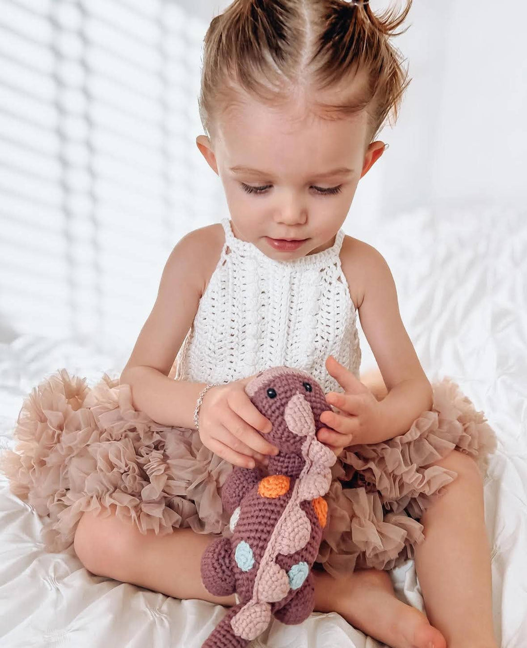 Crochet Baby Toy Dinosaur rattle - purple