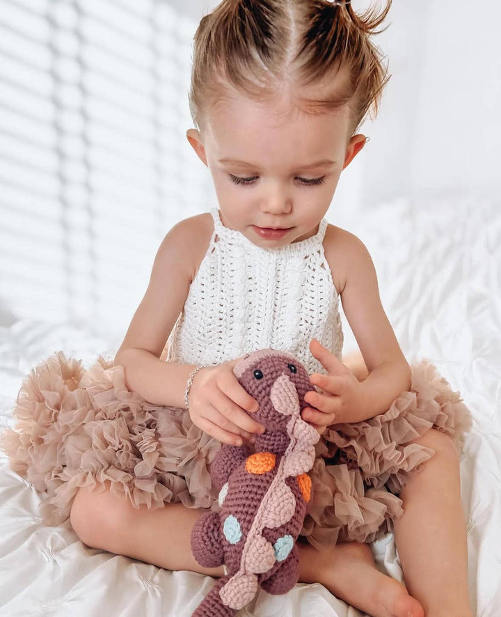 Crochet Baby Toy Dinosaur rattle - purple