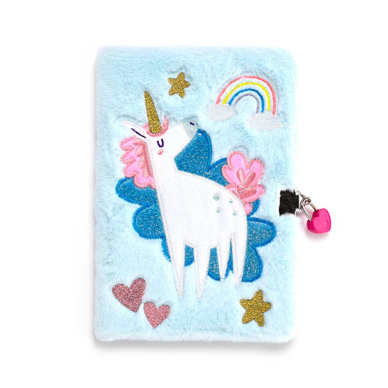Unicorn Magic Plush Lockable Notebook with Padlock & Key