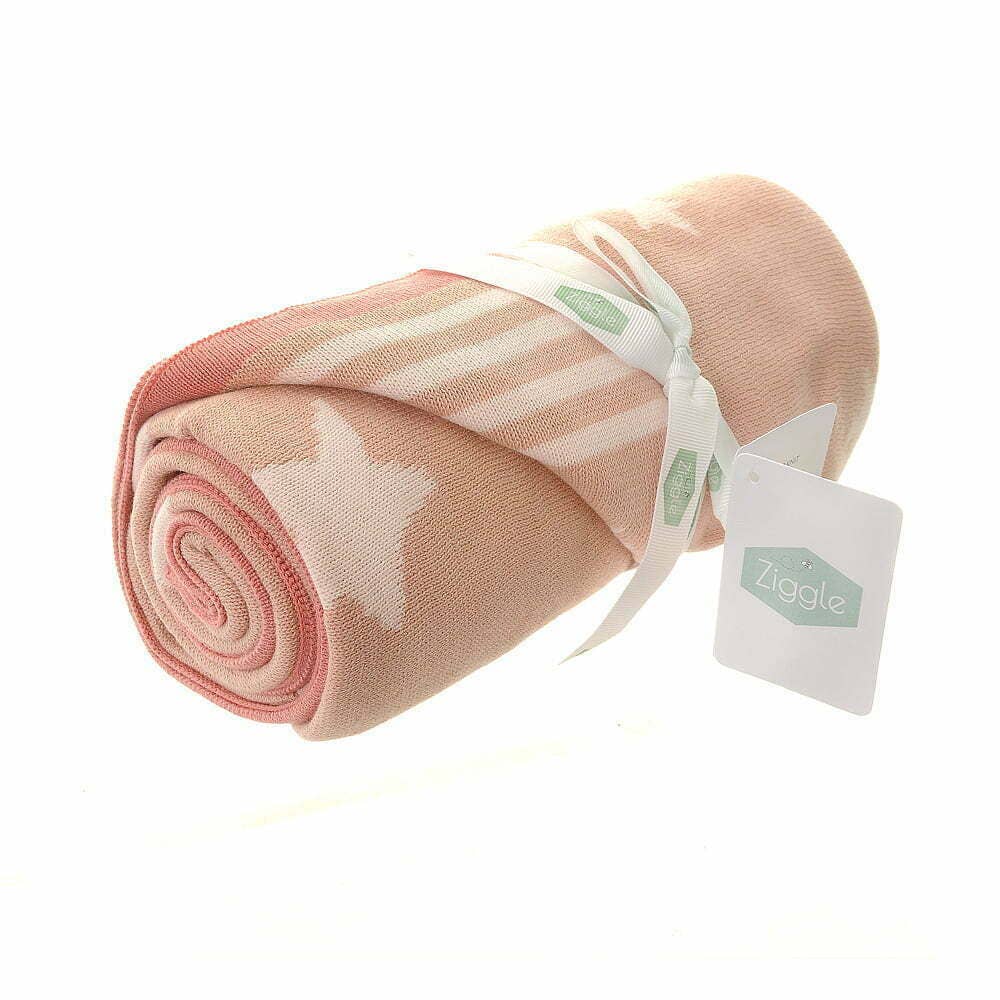 Pink stars reversible knitted baby blanket - photo 2