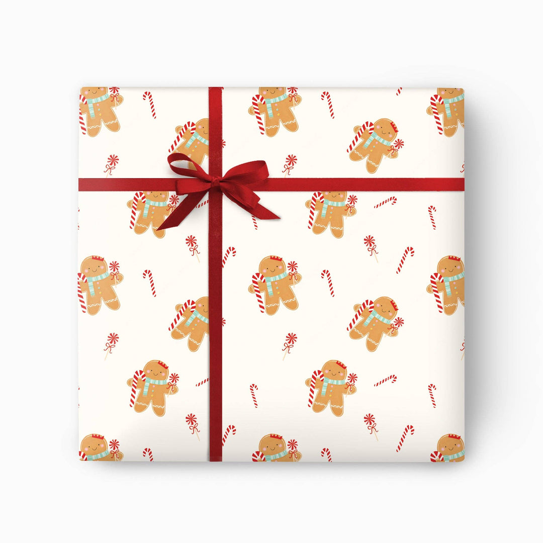 Gingerbread Christmas wrapping paper with candy canes