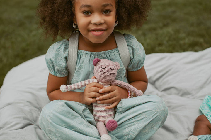 Crochet Baby Toy Sleeping kitten rattle pink