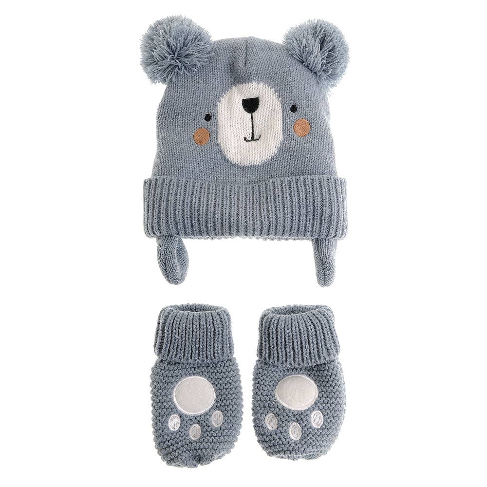 Blue Bear Hat and Mittens