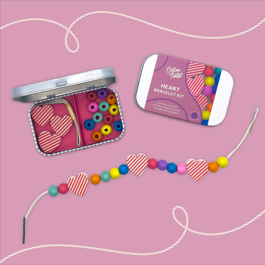 Cotton Twist heart bracelet making kit in hinged gift tin