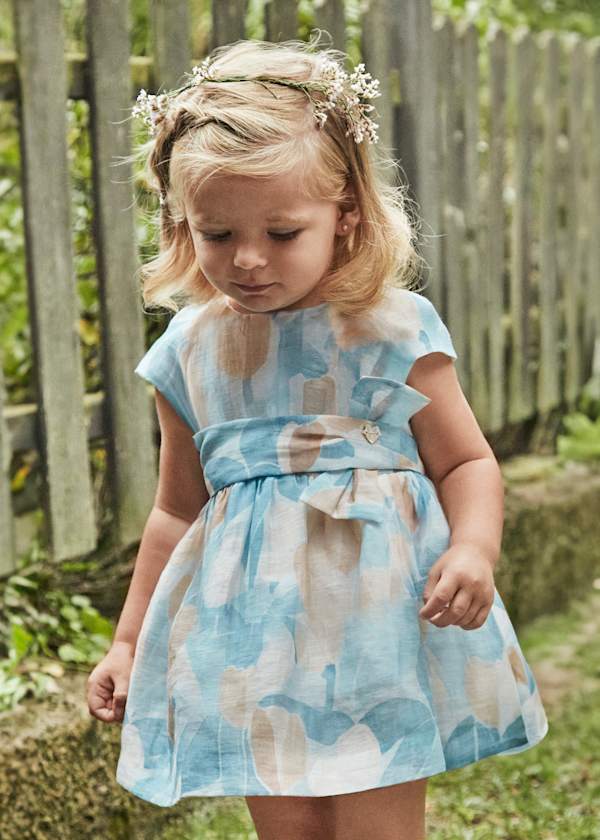 Mayoral - Girls Floral Print Cap Sleeve Occasion Dress - Light Blue 1909