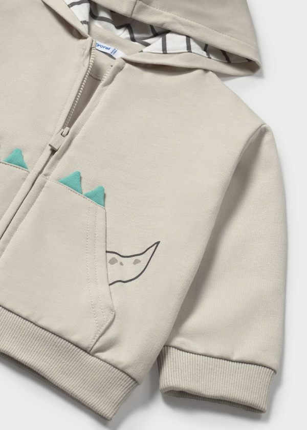 Mayoral Beige Dinosaur Pocket Zip-Up Hoodie 1473