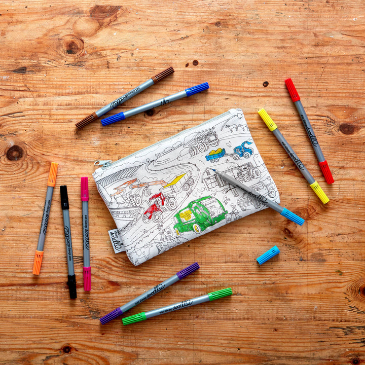 Working Wheels Colouring Washable Pencil Case