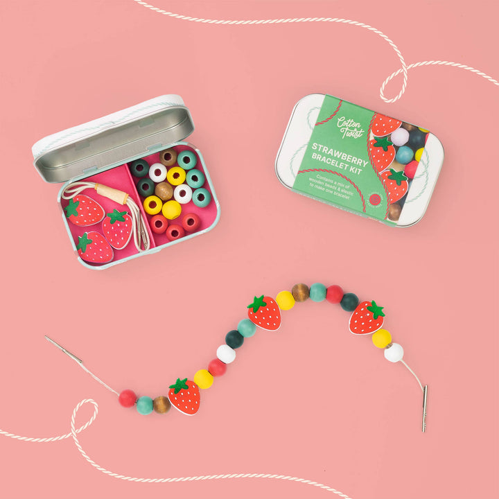 Cotton Twist strawberry bracelet making kit in hinged gift tin