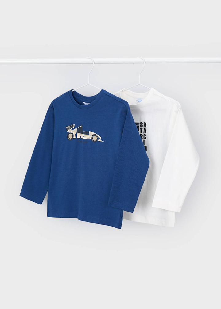 Mayoral boys 2-pack t-shirts in navy blue, front view