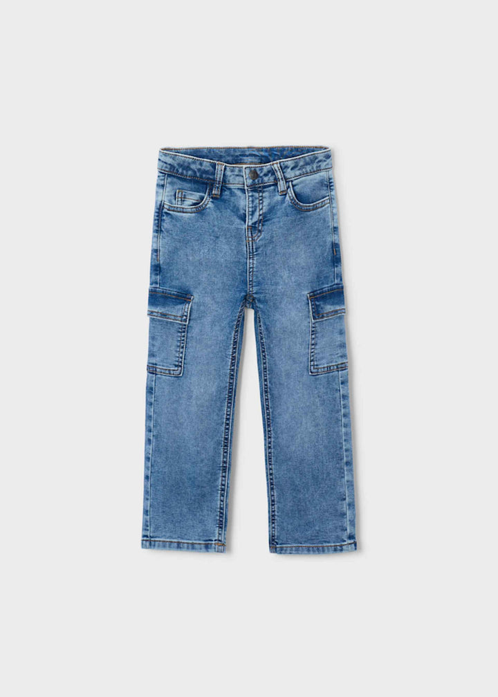 Mayoral boys cargo jeans in light denim, alternate view