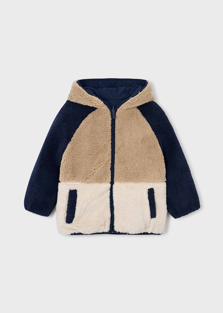Mayoral boys reversible sheepskin-style jacket in dark ink navy, reversed