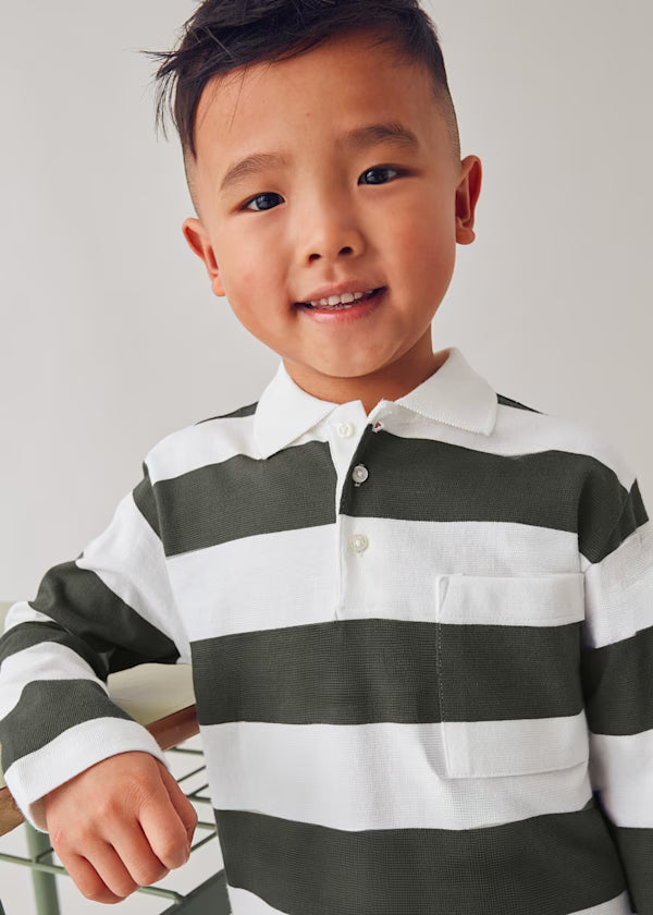 Long sleeved striped polo shirt Olive 4119