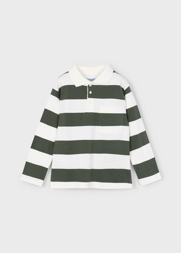 Long sleeved striped polo shirt Olive 4119