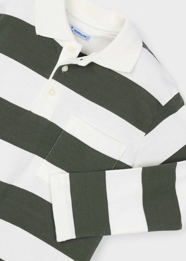 Long sleeved striped polo shirt Olive 4119