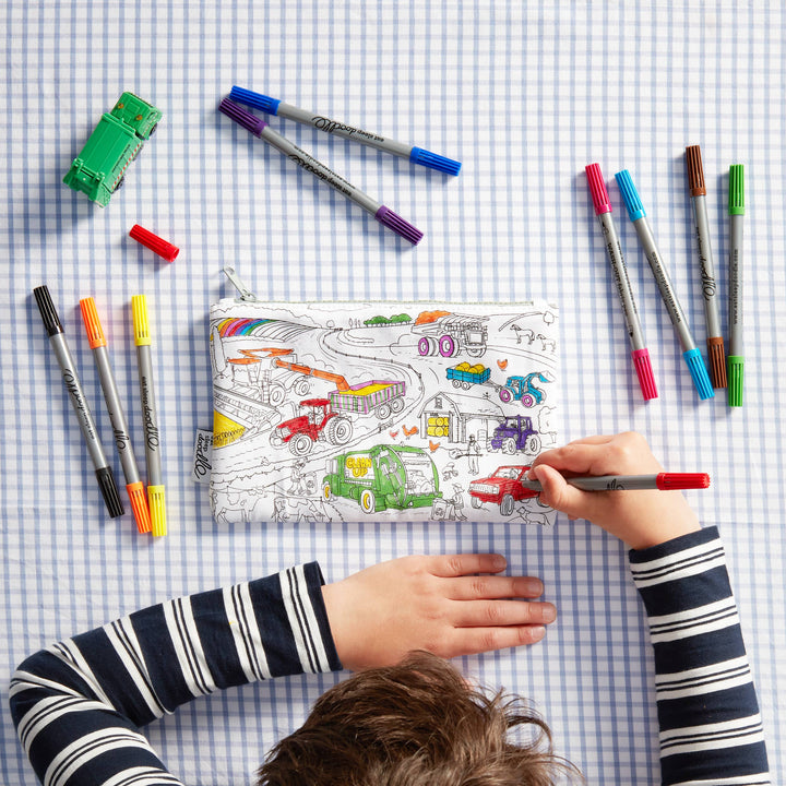 Working Wheels Colouring Washable Pencil Case