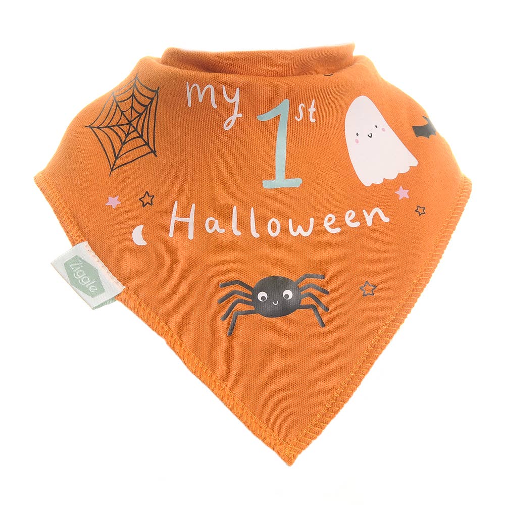 My 1st Halloween orange dribble bib for babies, full view