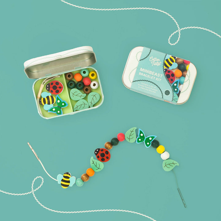 Cotton Twist minibeast bracelet making kit in hinged gift tin