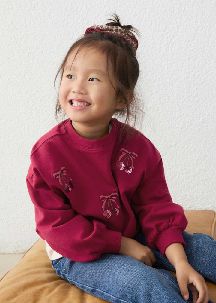 Mayoral girls embroidered sweatshirt in cherry red, front view