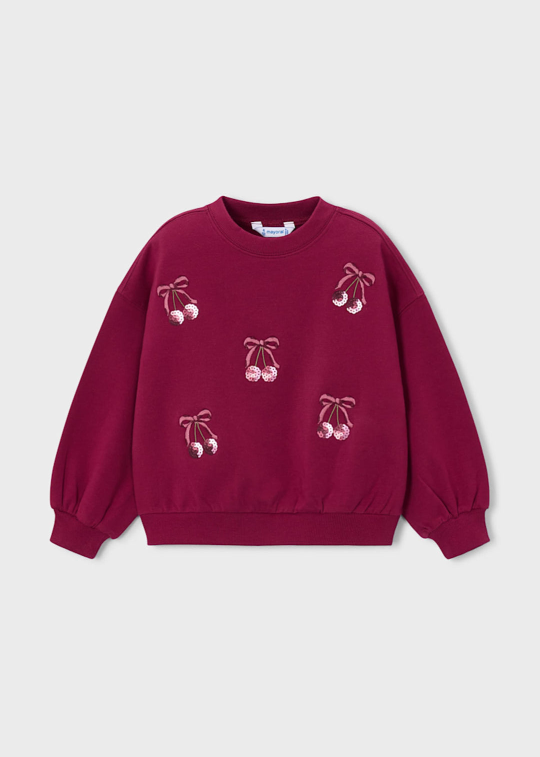 Mayoral girls embroidered sweatshirt in cherry red, alternate view