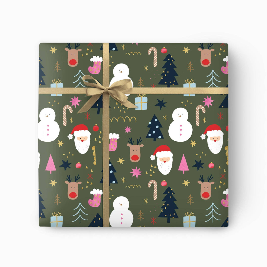 Santa and snowman Christmas wrapping paper pattern