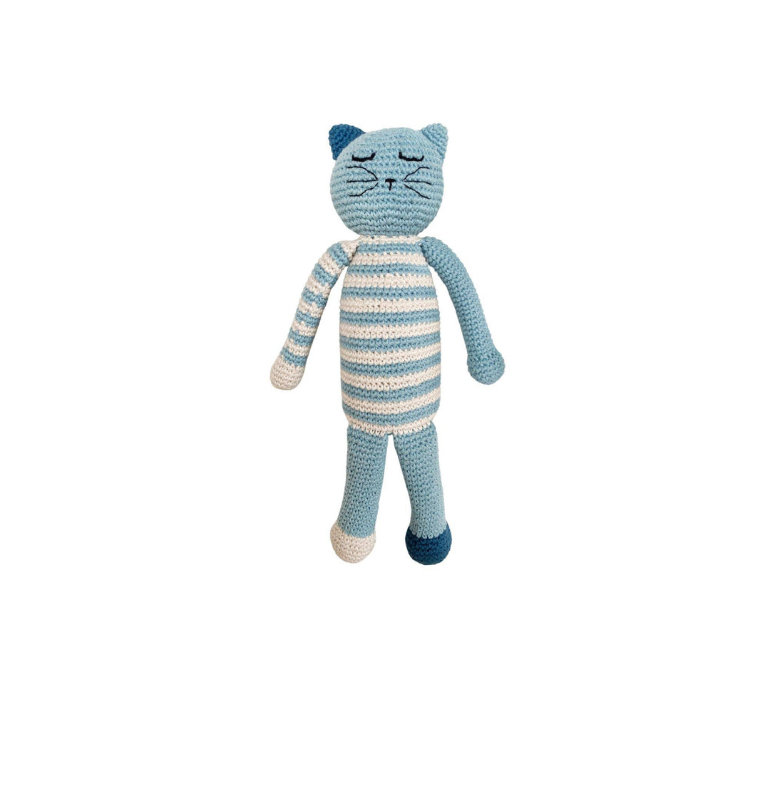 Crochet Baby Toy Sleeping kitten rattle blue